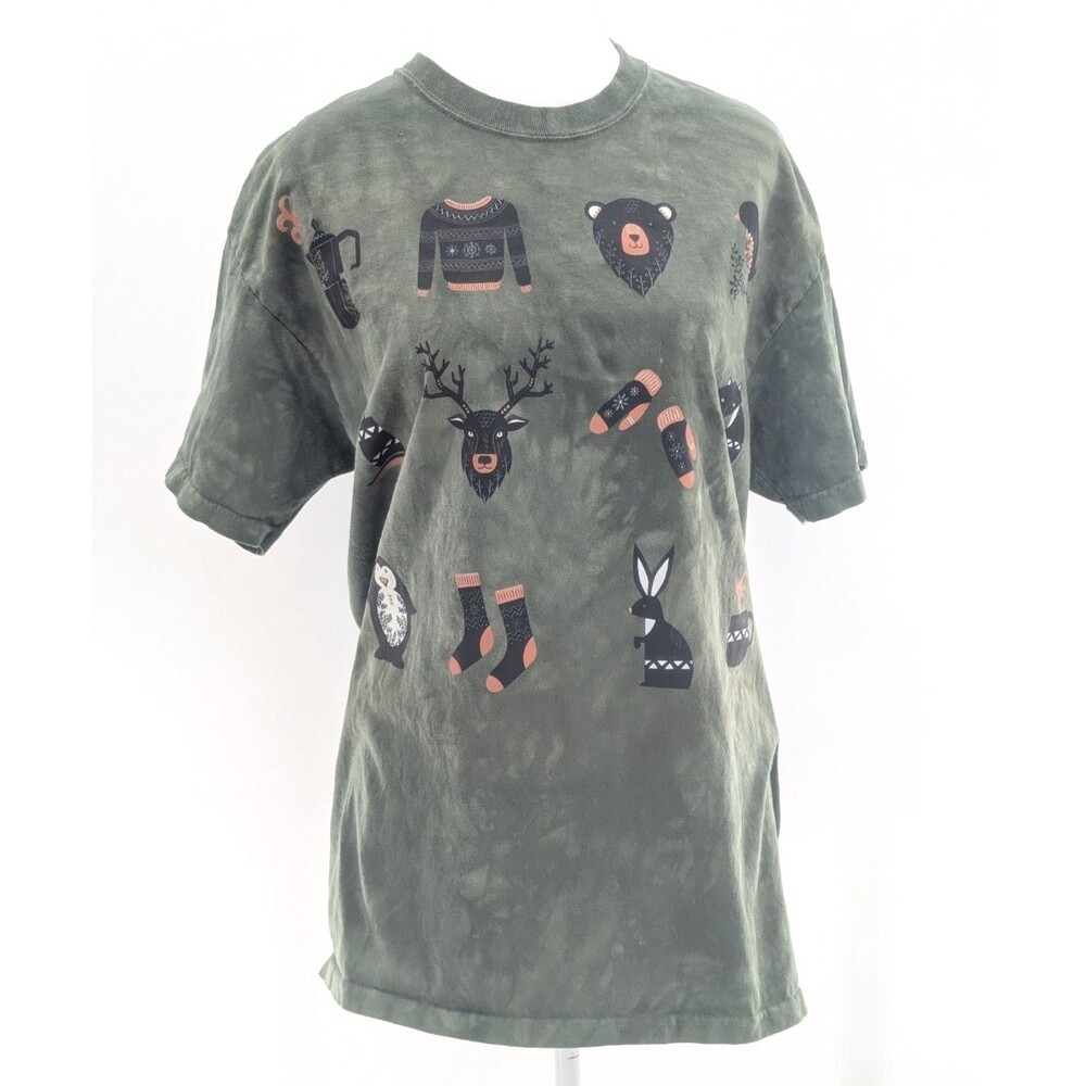 The Mountain Green Tie-Dye Fall Bear Bunny Sweater Mittens Crewneck T-Shirt Sz L